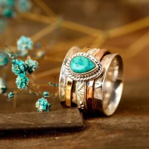 Mannen Vrouwen Vintage Turquoise Geassembleerde Ring, Drie Tone Plated Creatieve Edelsteen Trouwring Groothandel Grensoverschrijdende Sieraden