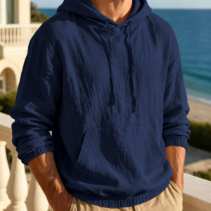 Men Cotton Linen Hooded Long Sleeve Loungewear