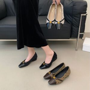 New French-style Polka-dot Bow Chunky-heel Pumps For Women