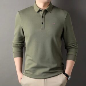 Solid-color Loose-fit, Casual T-shirt With A Lapel Collar For Middle-aged Men