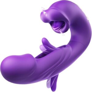 3-in-1 Mouth-kissing Tongue-vibrating Dildo For Women