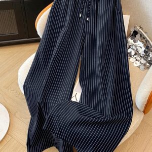 Amazon European And American Autumn And Winter New Drawstring High-Waisted Elastic Waist Straight Wide-Leg Pants For Women, Comfortable Slimming Casual Long Pants