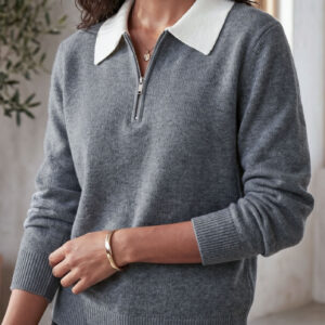 Amazon Fashion Knitwear For Women, New Autumn And Winter Style, Contrasting Color Half-Zip Slim-Fit Sweater, Versatile Base Layer