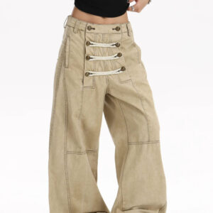 American Retro Palace-style Double-breasted Deconstructed Work Pants, New Design For Men And Women, Loose Straight Casual Trousers