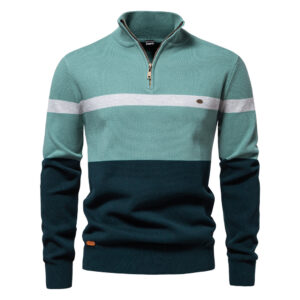 Autumn And Winter New European Size Cross-border Collar Men's Sweater Half Zipper Color Matching Sweater Quality Foreign Trade Men's Clothing