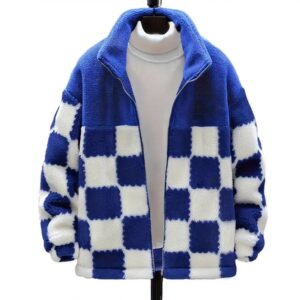 Autumn Winter Double Sided Fleece Jacket, European And American Cross-border Unisex Warm Casual Plaid Spliced Zipper Coat