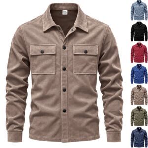 Casual Suede-velvet Lapel Jacket With Multiple Pockets