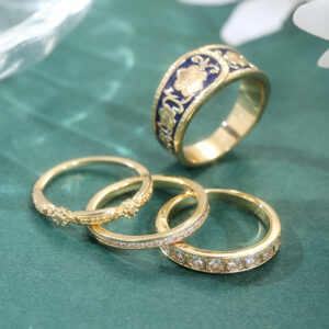 Chenyue Cross-Border 4 Sets Of Vintage Copper Style Rings For Women, Suitable For Daily Wear, Bohemian Style Rings