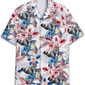 Cross-Border American Independence Day Flag Shirt For Men, Summer 3D Digital Print Casual Oversized Cuban Collar Shirt