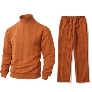 Cross-border Mens Jacquard Stand-collar Top, Amazon Springautumn Solid-color European-size Drawstring Ankle-banded Warm Casual Set
