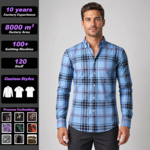 Cross-border Stretch Plaid Shirt For Men, Long Sleeve, Business Casual, Plus Size, Elastic Wrinkle-Resistant Men's Shirt