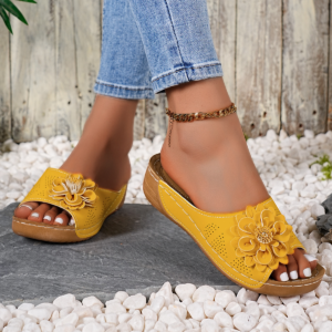 Dames Grote Maat Wig Pantoffels Bloemen Peep Toe Dikke Zool Outdoor Sandalen