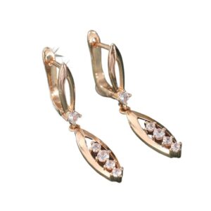 Elegant Crystal Leaf Drop Earrings Rose Gold Tone Brass Women Wedding Party Fashion Jewelry Sparkling