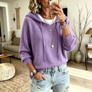 European And American Women's Fashion Amazon Independent Site New Knitted Hooded Drawstring Sweatshirt Sweater Loose Outerwear