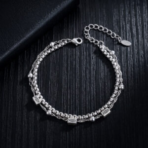 Fishbone Pattern Men Bracelet, Light Luxury High-End Double Layer Bangle For Women, Hip Hop Fashion Versatile Wrist Jewelry