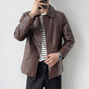 Fleece leren jas voor heren Lente, herfst en winter Warme jas