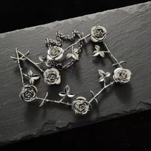 French Vintage-style Rose Necklace, Antiqued Finish, For Men And Women
