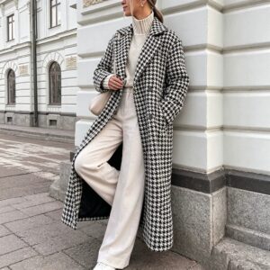 Hot Selling New Autumn Winter Plaid Oversized Lapel Loose Long Woolen Coat For Women