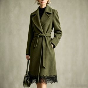 Kostuumkraag Lace-up Taille Wollen Jas Dameskleding