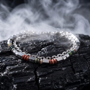 Men Crushed Silver Colorful Beads Double Layer Bracelet, Fashion Versatile High-end Wristband, Niche Design Jewelry Accessory For Women