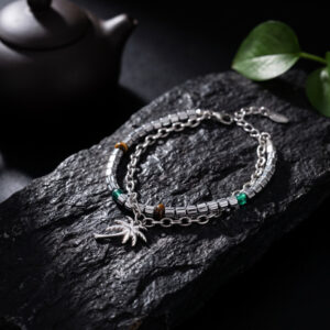 Men Palm Tree Double Layer Bracelet, Punk Niche Light Luxury High-end Wristband, Hip Hop Fashion Commuter Versatile Jewelry For Women