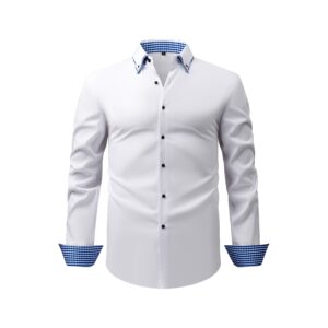 Men's Color Block Double Collar Long Sleeve Shirt, Stretch, Spring & Autumn, Business Casual, Cross-border Hot Selling Foreign Trade New Top