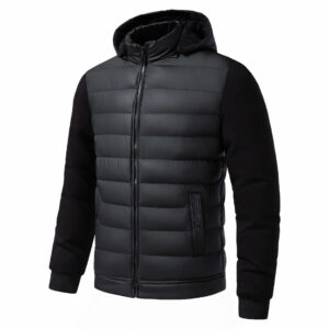 Mens Warm Cotton-Padded Patchwork Casual Coat With Hood