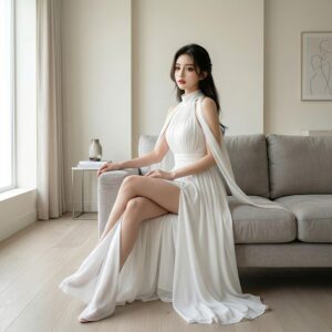 Mesh-spliced Sleeveless Slit Maxi Skirt
