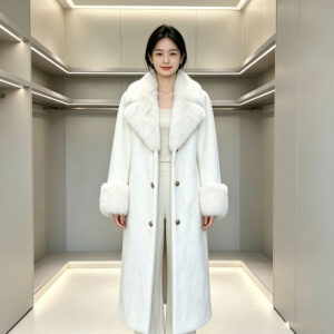 Mid-length Coat With A Large Lapel And Faux Fox Fur Trim