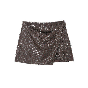 Minimalist Sequin-trimmed Double-breasted Mini Skirt