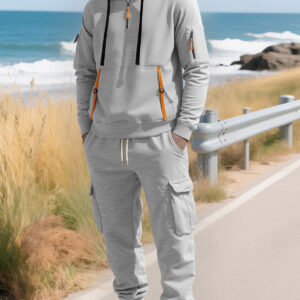 Nieuwe herfst- en wintermode sweatshirt en joggingbroek met lange mouwen, capuchon met trekkoord, veelzijdig sportief, buiten, warme herenkleding