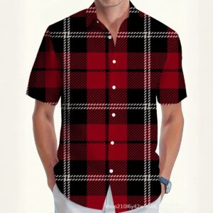 Purple-pink Gradient Color-block Striped Shirt For Men, Korean-style Loose Casual Short-sleeve Top, Trendy Shirt For Young Men