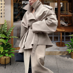 Sierlijke en modieuze Pure Color Tied Coat dameskleding