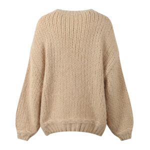Solid-color Herringbone-patterned Loose-fitting Versatile Knit Sweater