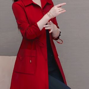 Versatile Waist-cinching Trench Coat With An Elegant Top