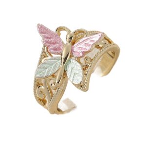 Vintage Dragonfly Leaf Ring Gold Tone Brass Women Botanical Statement Party Fashion Jewelry Elegant Romantic