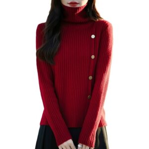 Women's High-neck Ribbed Sweater With Belt Buckle