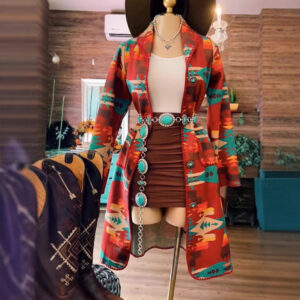 Women's Printed Trim Mid-Length Wool Coat